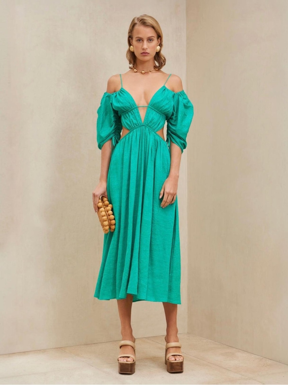 NWT Cult Gaia Charlize in Erba Nubby Faille Midi-Dress XS Green
